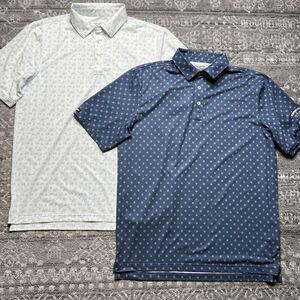 Straight Down Lot Of 2 Golf Performance Polo Shirts Mens Large White Beer - Blue